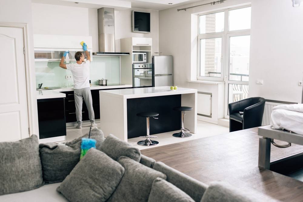 Kitchen cleaning in a modern home